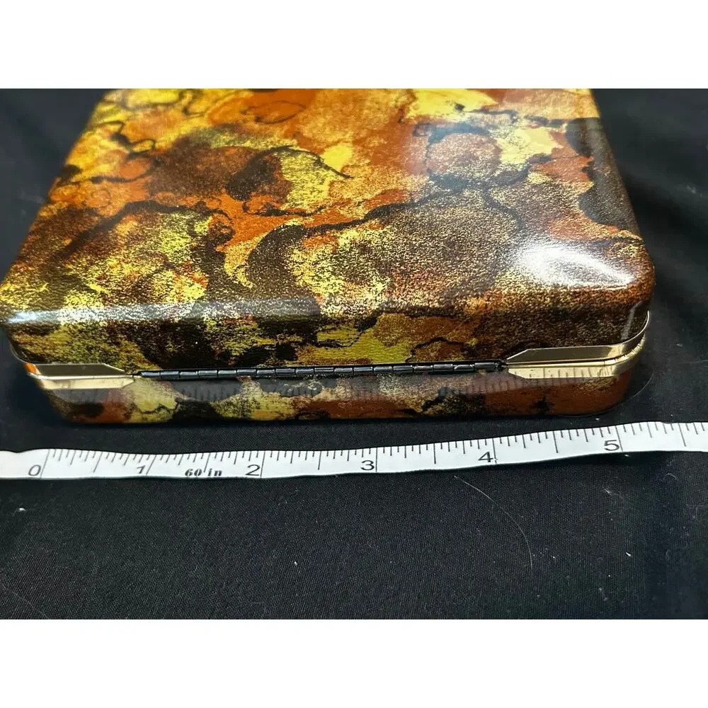 Vintage Mele MCM Floral Jewelry Box Ring Earring Case Mustard Velvet 1960s Mod
